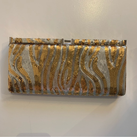 Costa Blanca X Gold and Silver Sequinned Clutch - Picture 2 of 12